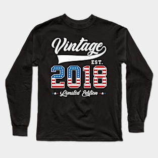 5th Birthday Patriotic Vintage 2018 USA Flag 4th of July Long Sleeve T-Shirt